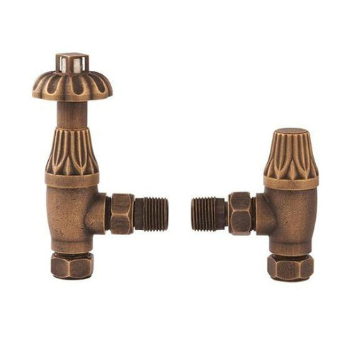 Westminster Thermostatic Radiator Valve Pack With Lockshield (Antique Brass) Valves & Heating Elements