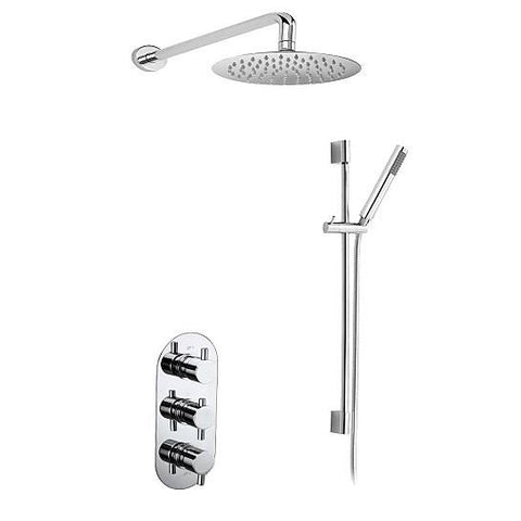 Newton Triple Valve With Round Slide Rail Kit And Fixed Shower Head Mixers