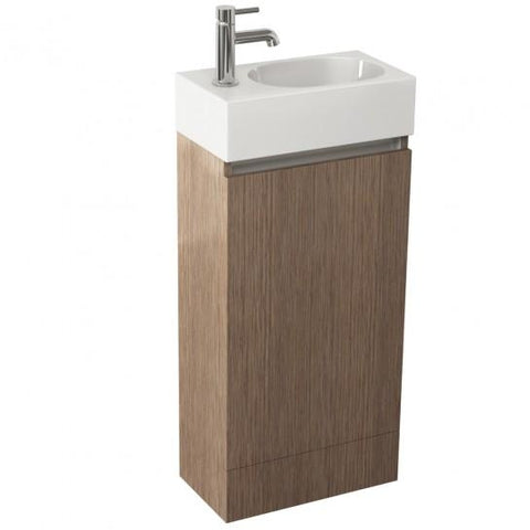 Echo 400Mm Single Door Floor Standing Unit In Soft Oak And Basin With One Tap Hole Freestanding