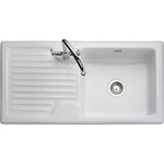 Rangemaster Rustic Ceramic 1.0 Bowl & Drainer Sink - White Overmounted Sinks