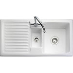 Rangemaster Rustic Ceramic 1.5 Bowl & Drainer Sink - White Overmounted Sinks